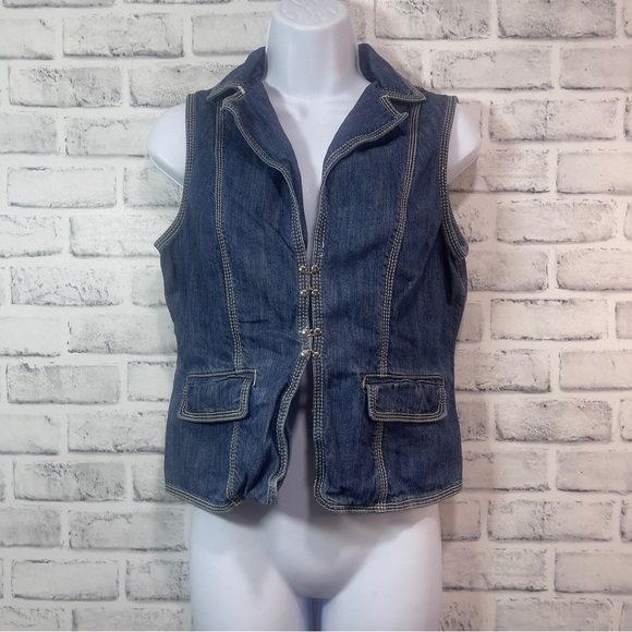 Tommy Hilfiger Medium Washed Denim Collared Vest Small - Picture 1 of 12